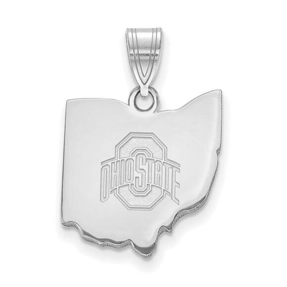 Sterling Silver Rhodium Plated The Ohio State Univ. State Pendant - Picture 1 of 4